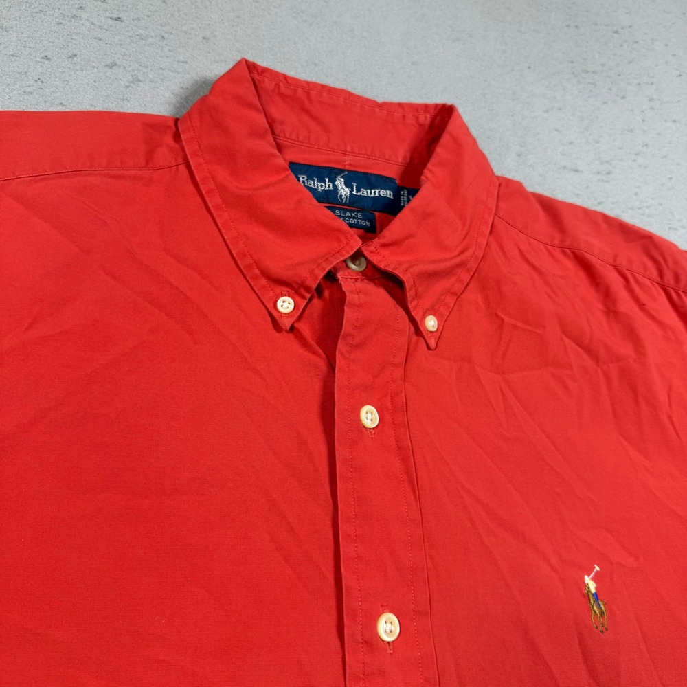 Ralph Lauren Blake Mens Medium Red Short Sleeve Button Down Cotton Shirt